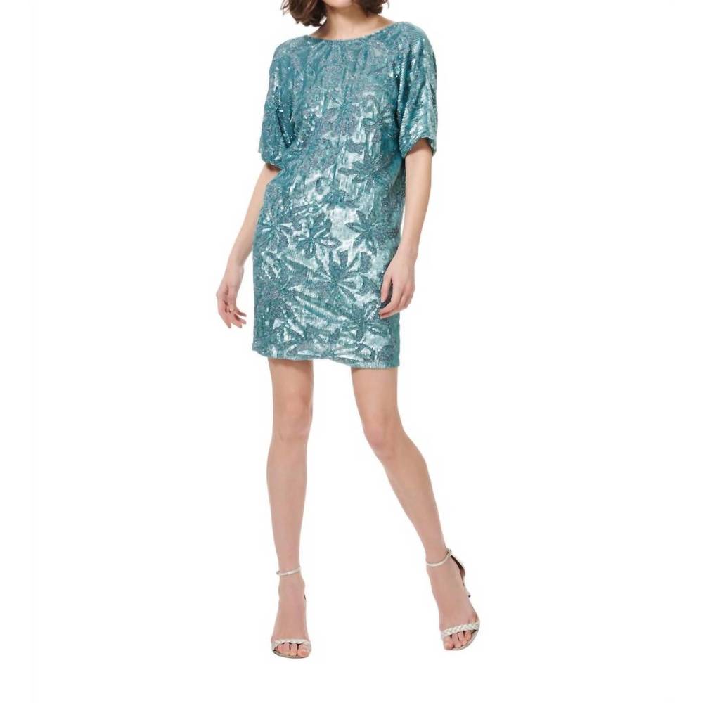 NEW EMILY SHALANT sequin mini dress in sky